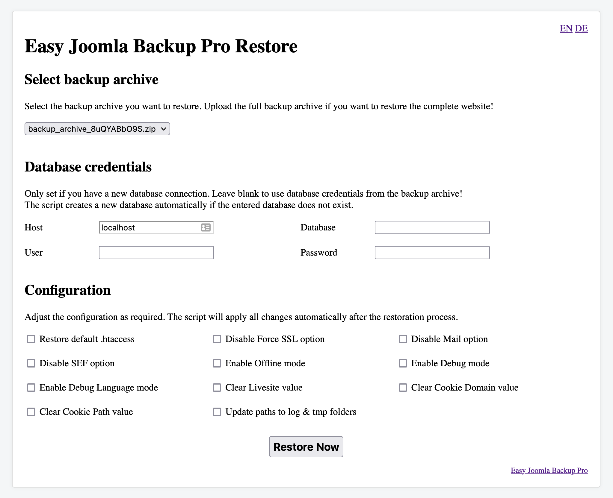 Easy Joomla Backup - Backup Restoration Script